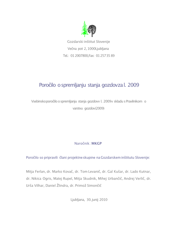 Poročilo o spremljanju stanja gozdov 2009