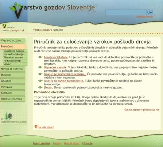 Priročnik za določevanje vzrokov poškodb drevja.